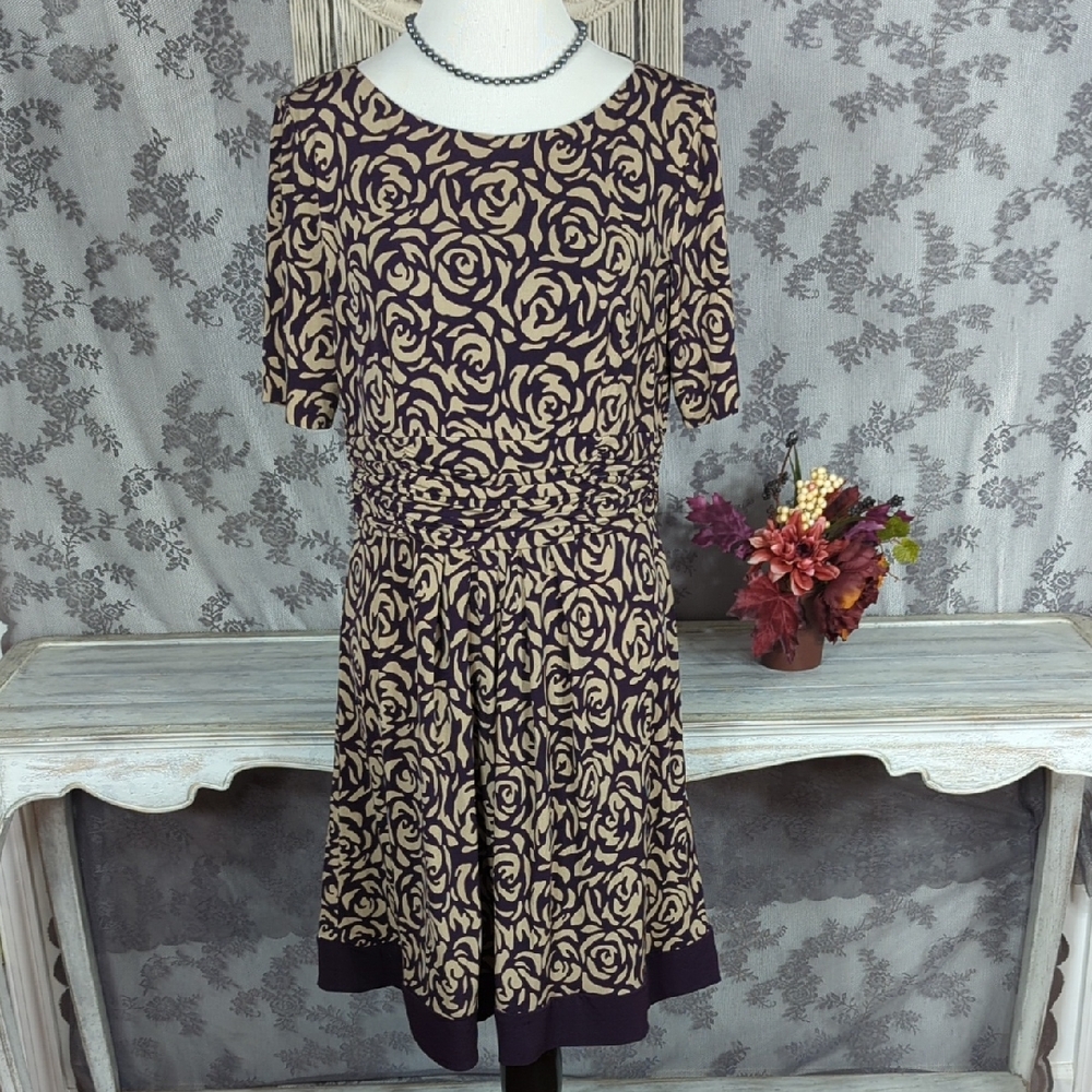 R&M Richards purple and tan floral dress